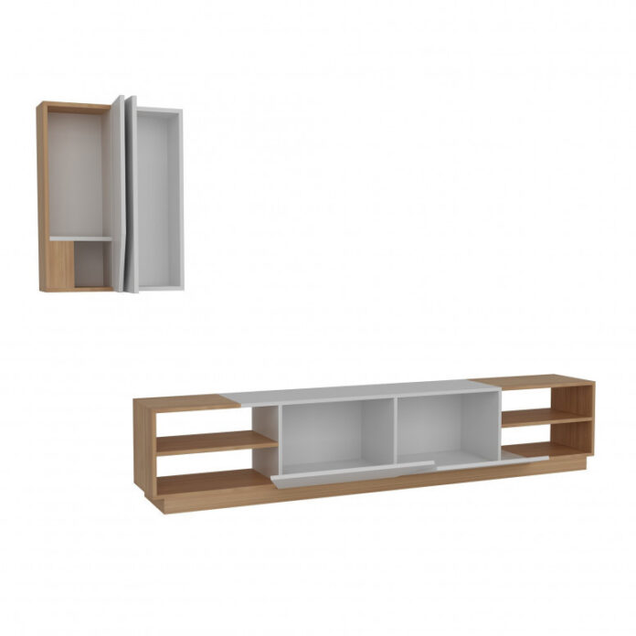 Ansamblu Comoda TV Zebra Alb-Teak Ansamblu Comoda TV Zebra Alb-Teak