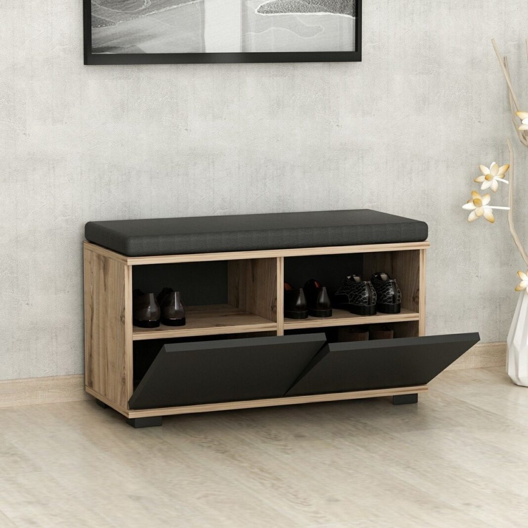 Banca cu dulap pantofi Drago Nuc 80x42x35 cm Banca cu dulap pantofi Drago Nuc 80x42x35 cm