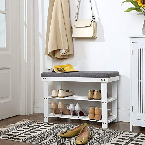Banca cu suport pantofi Model Asher, Alb / Gri, 71x29x49 cm Banca cu suport pantofi Model Asher, Alb / Gri, 71x29x49 cm