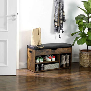 Banca cu suport pantofi Model Milan, Maro rustic / Negru, 80x44x30 cm Banca cu suport pantofi Model Milan, Maro rustic / Negru, 80x44x30 cm