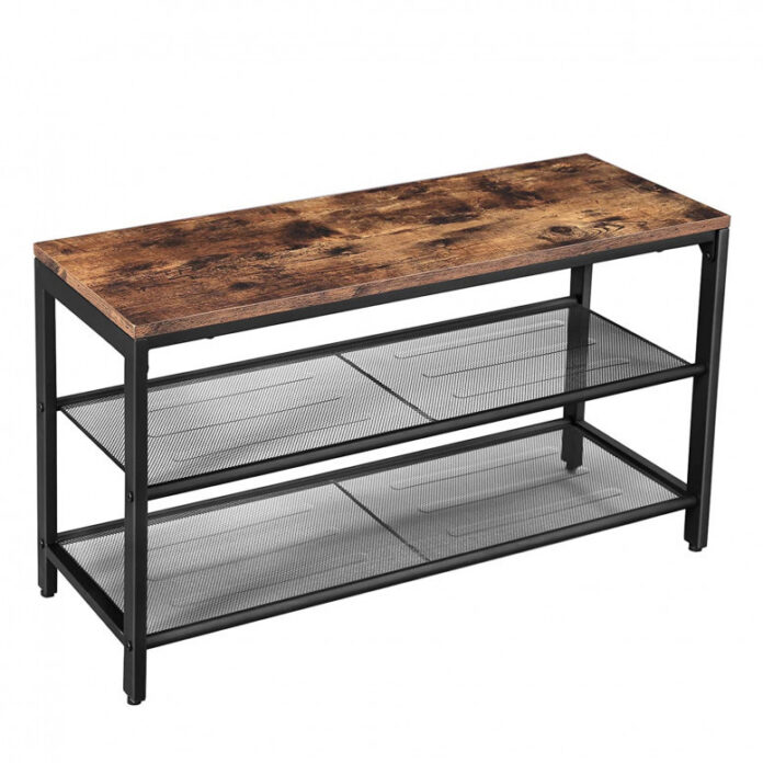 Banca Pantofi Model Hadley, Maro rustic / Negru, 80x30x44.5 cm Banca Pantofi Model Hadley, Maro rustic / Negru, 80x30x44.5 cm