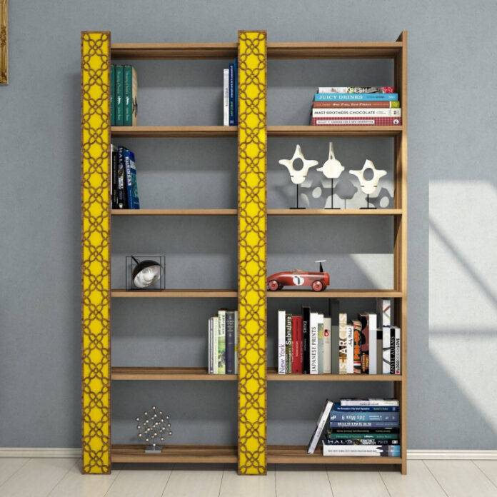Biblioteca Model City V2, Nuc/Galben, 124.6x170x24.2 cm Biblioteca Model City V2, Nuc/Galben, 124.6x170x24.2 cm