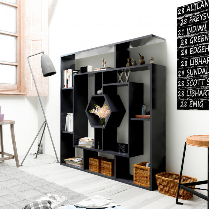 Biblioteca Model Labrina, Negru, 134x22x134 cm Biblioteca Model Labrina, Negru, 134x22x134 cm