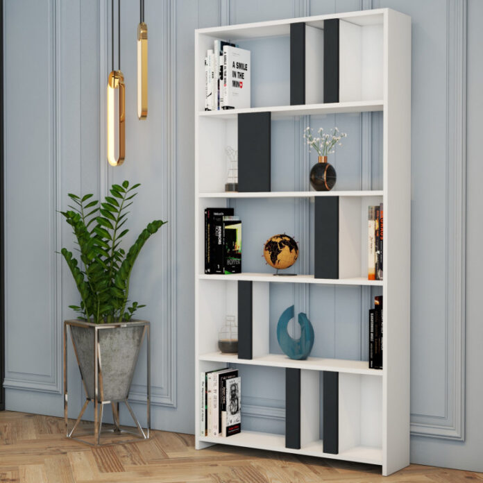 Biblioteca Model Lima, Alb/Antracit, 90x180x20 cm Biblioteca Model Lima, Alb/Antracit, 90x180x20 cm