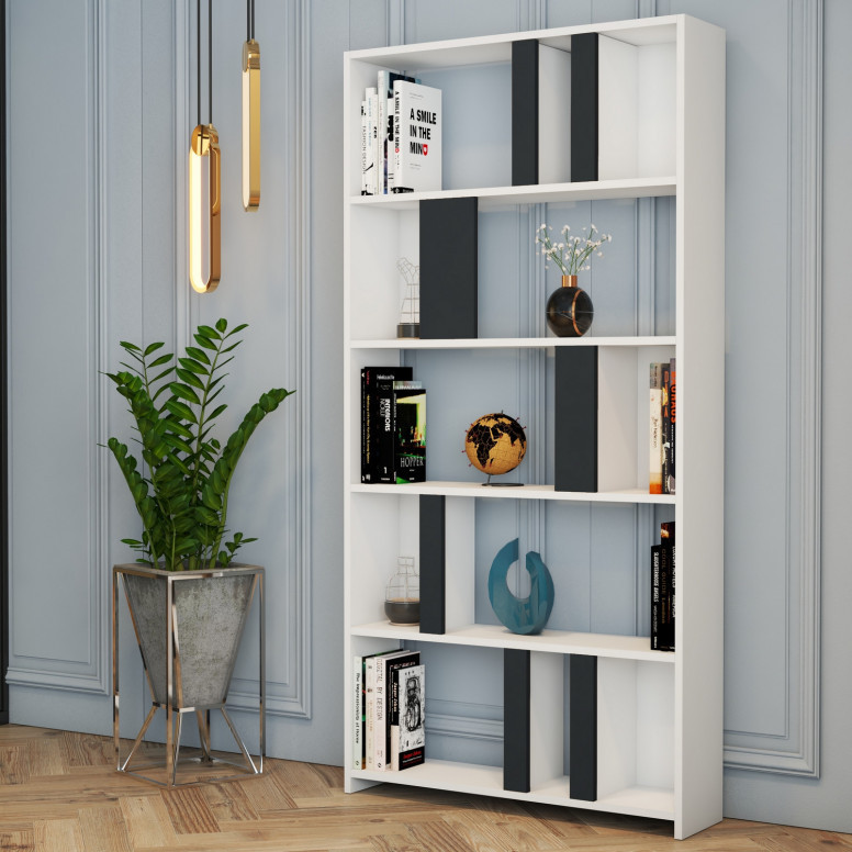 Biblioteca Model Lima, Alb/Antracit, 90x180x20 cm Biblioteca Model Lima, Alb/Antracit, 90x180x20 cm