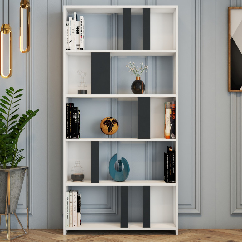 Biblioteca Model Lima, Alb/Antracit, 90x180x20 cm Biblioteca Model Lima, Alb/Antracit, 90x180x20 cm