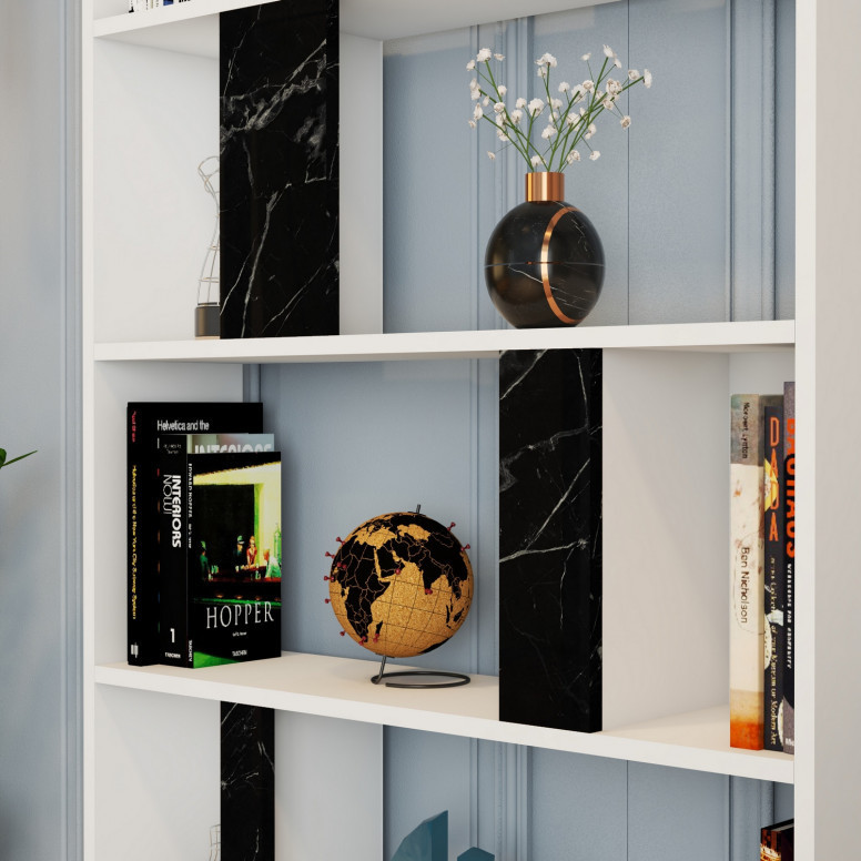 Biblioteca Model Lima, Alb/Negru marmorat, 90x180x20 cm Biblioteca Model Lima, Alb/Negru marmorat, 90x180x20 cm