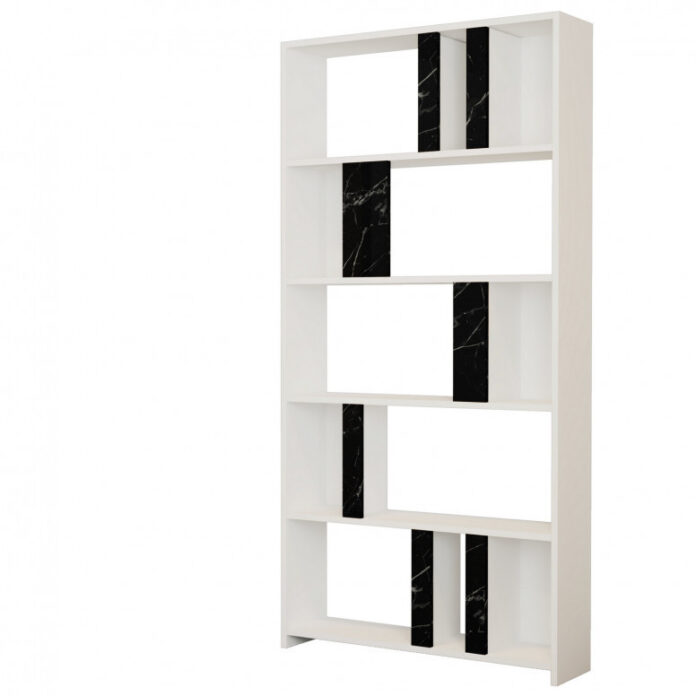Biblioteca Model Lima, Alb/Negru marmorat, 90x180x20 cm Biblioteca Model Lima, Alb/Negru marmorat, 90x180x20 cm