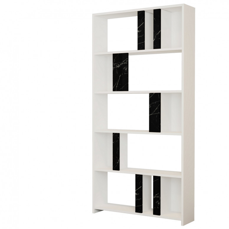 Biblioteca Model Lima, Alb/Negru marmorat, 90x180x20 cm Biblioteca Model Lima, Alb/Negru marmorat, 90x180x20 cm