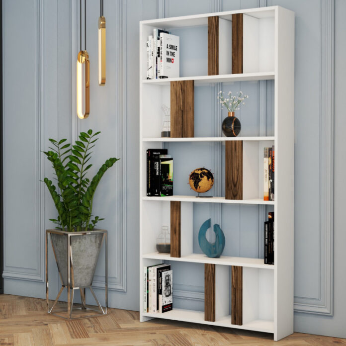 Biblioteca Model Lima, Alb/Nuc, 90x180x20 cm Biblioteca Model Lima, Alb/Nuc, 90x180x20 cm