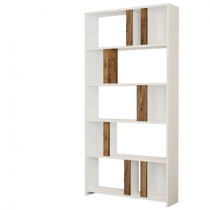 Biblioteca Model Lima, Alb/Nuc, 90x180x20 cm Biblioteca Model Lima, Alb/Nuc, 90x180x20 cm