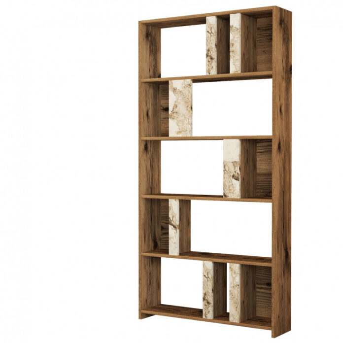 Biblioteca Model Lima, Nuc/Alb marmorat, 90x180x20 cm Biblioteca Model Lima, Nuc/Alb marmorat, 90x180x20 cm
