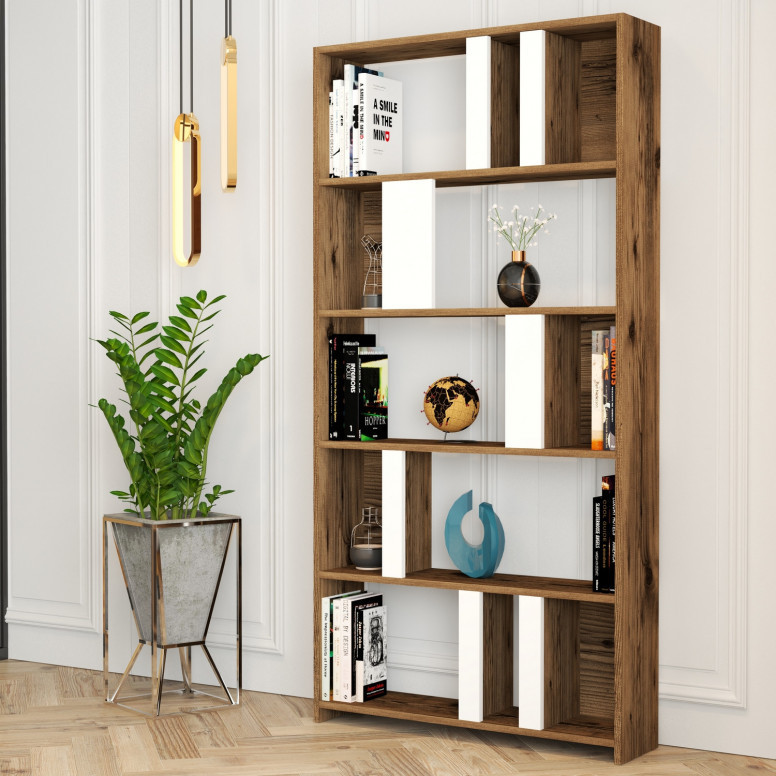 Biblioteca Model Lima V1, Nuc/Alb, 90x180x20 cm Biblioteca Model Lima V1, Nuc/Alb, 90x180x20 cm