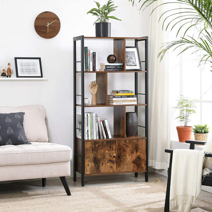 Biblioteca Vasagle, Model Armando, 74x30x154,5 cm, Maro Rustic/Negru Biblioteca Vasagle, Model Armando, 74x30x154,5 cm, Maro Rustic/Negru