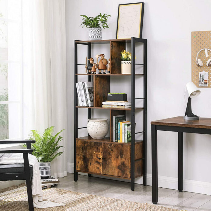 Biblioteca Vasagle, Model Armando, 74x30x154,5 cm, Maro Rustic/Negru Biblioteca Vasagle, Model Armando, 74x30x154,5 cm, Maro Rustic/Negru