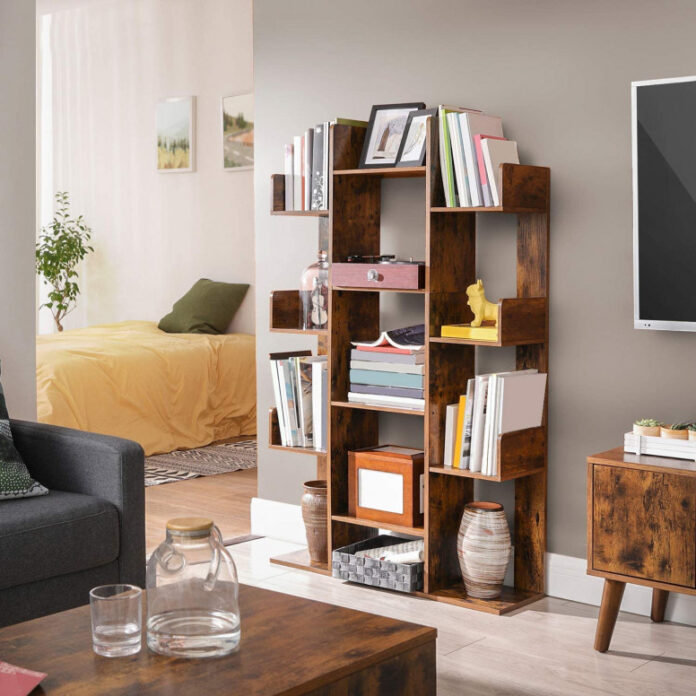 Biblioteca Vasagle, Model Jacob, 86x25x140 cm, Maro Rustic Biblioteca Vasagle, Model Jacob, 86x25x140 cm, Maro Rustic