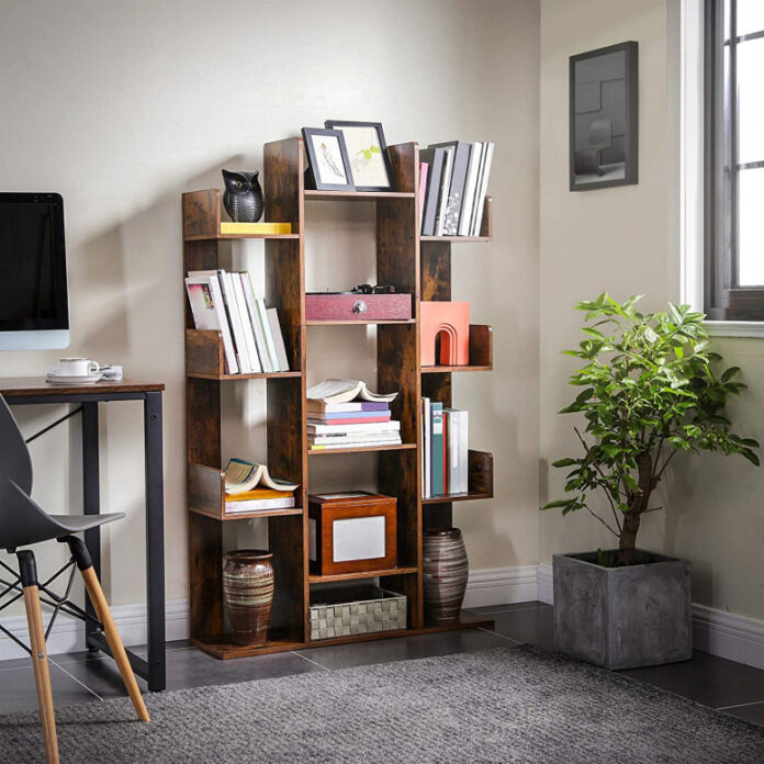Biblioteca Vasagle, Model Jacob, 86x25x140 cm, Maro Rustic Biblioteca Vasagle, Model Jacob, 86x25x140 cm, Maro Rustic