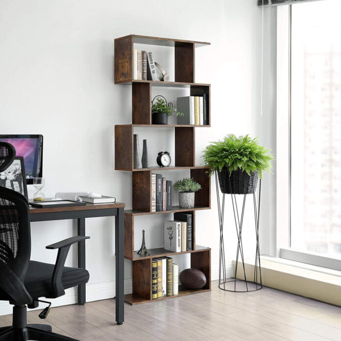 Biblioteca Vasagle, Model Reese, 70x24x190,5 cm, Maro Rustic Biblioteca Vasagle, Model Reese, 70x24x190,5 cm, Maro Rustic