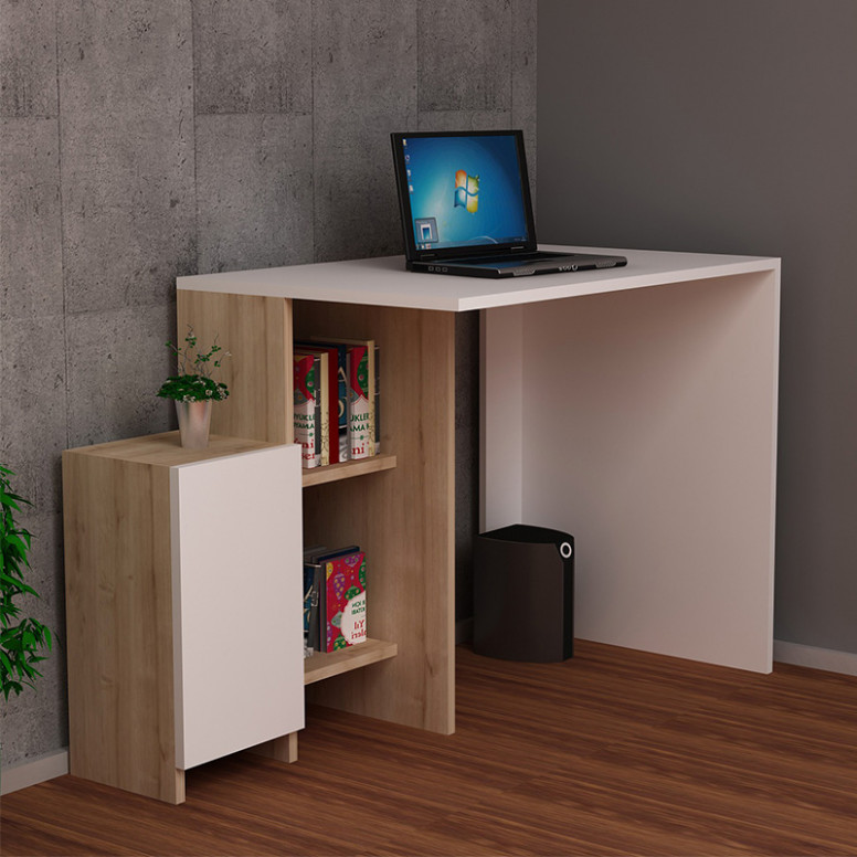 Birou cu Biblioteca Pako World, model Kely, 113x74x55 cm, Alb/Stejar Birou cu Biblioteca Pako World, model Kely, 113x74x55 cm, Alb/Stejar