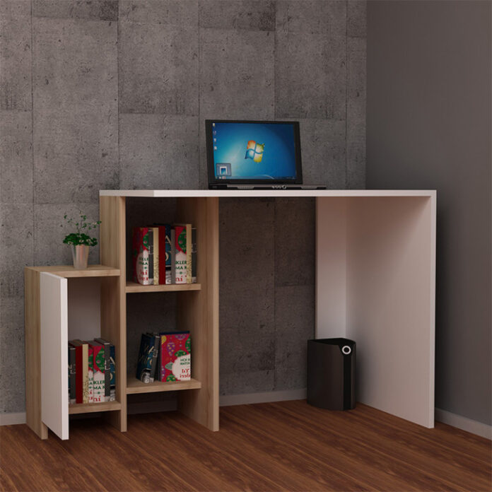 Birou cu Biblioteca Pako World, model Kely, 113x74x55 cm, Alb/Stejar Birou cu Biblioteca Pako World, model Kely, 113x74x55 cm, Alb/Stejar