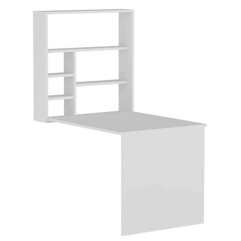 Birou cu Biblioteca Pako World, model Ravin, 63x154x90 cm, Alb