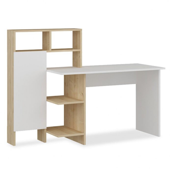 Birou cu Biblioteca Pako World, model Slate, 120x112x60 cm, Alb/Stejar Birou cu Biblioteca Pako World, model Slate, 120x112x60 cm, Alb/Stejar