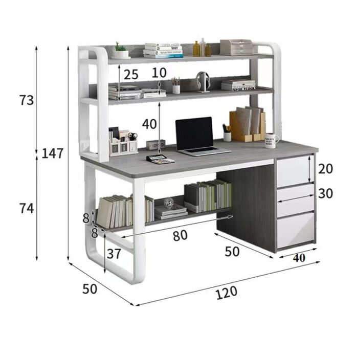 Birou cu Biblioteca Pako World, model Soco, 120x144x50 cm, Gri/Alb Birou cu Biblioteca Pako World, model Soco, 120x144x50 cm, Gri/Alb