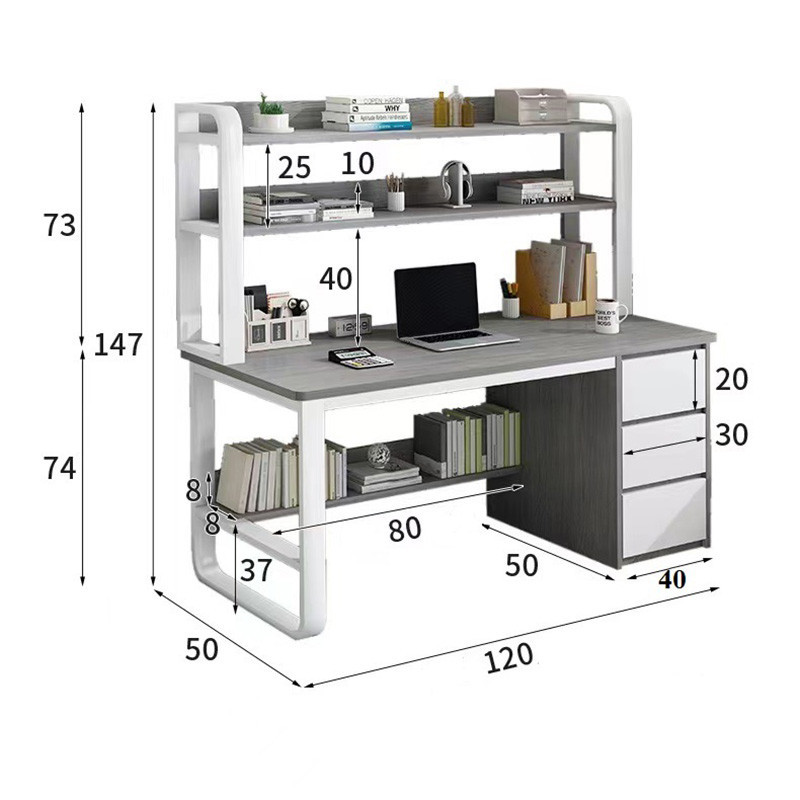 Birou cu Biblioteca Pako World, model Soco, 120x144x50 cm, Gri/Alb Birou cu Biblioteca Pako World, model Soco, 120x144x50 cm, Gri/Alb