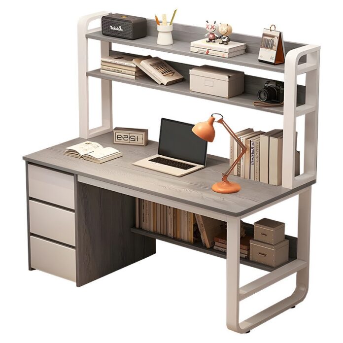 Birou cu Biblioteca Pako World, model Soco, 120x144x50 cm, Gri/Alb Birou cu Biblioteca Pako World, model Soco, 120x144x50 cm, Gri/Alb