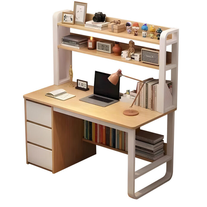 Birou cu Biblioteca Pako World, model Soco, 120x144x50 cm, Natural/Alb Birou cu Biblioteca Pako World, model Soco, 120x144x50 cm, Natural/Alb