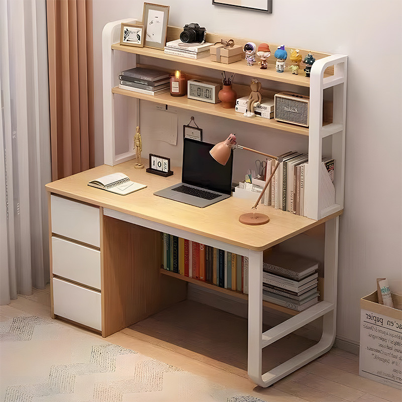 Birou cu Biblioteca Pako World, model Soco, 120x144x50 cm, Natural/Alb Birou cu Biblioteca Pako World, model Soco, 120x144x50 cm, Natural/Alb