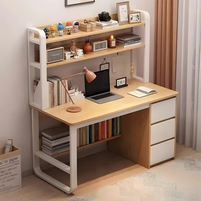 Birou cu Biblioteca Pako World, model Soco, 120x144x50 cm, Natural/Alb Birou cu Biblioteca Pako World, model Soco, 120x144x50 cm, Natural/Alb