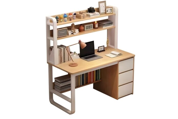 Birou cu Biblioteca Pako World, model Soco, 120x144x50 cm, Natural/Alb Birou cu Biblioteca Pako World, model Soco, 120x144x50 cm, Natural/Alb