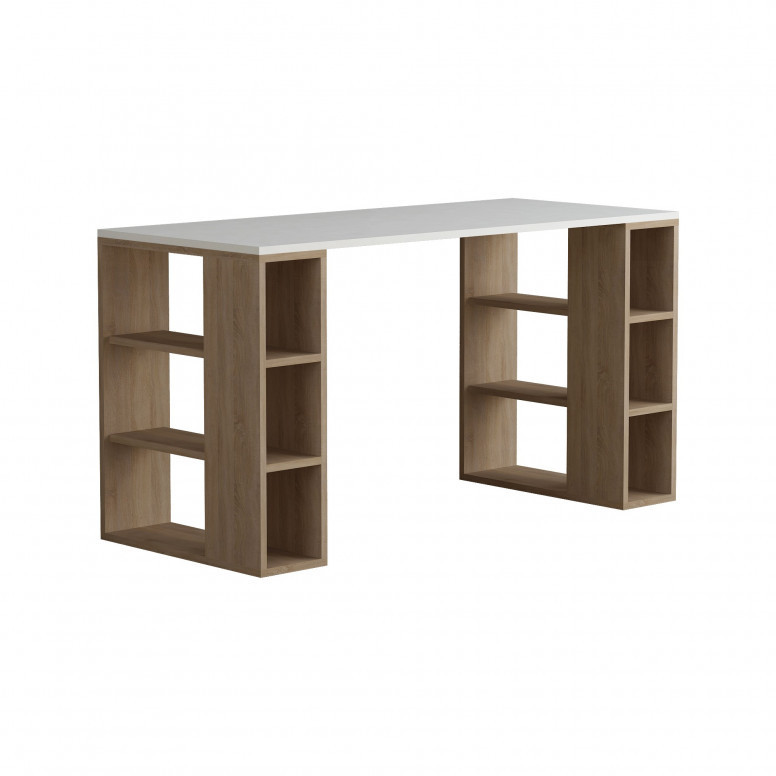 Birou cu Biblioteca Salvador, model Colmar, 140x75x60 cm, Alb/Stejar Birou cu Biblioteca Salvador, model Colmar, 140x75x60 cm, Alb/Stejar