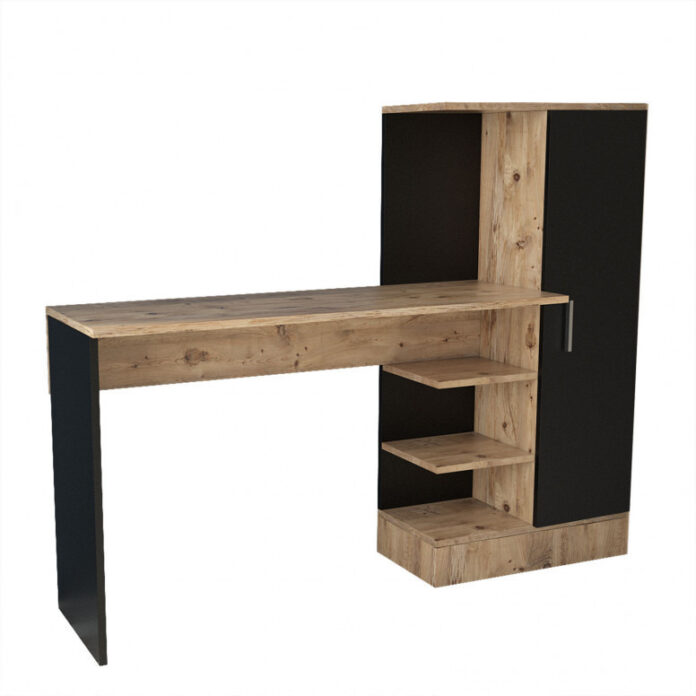 Birou cu Biblioteca Salvador, model CT2, 152.3x120x40 cm, Pin atlantic/Negru Birou cu Biblioteca Salvador, model CT2, 152.3x120x40 cm, Pin atlantic/Negru