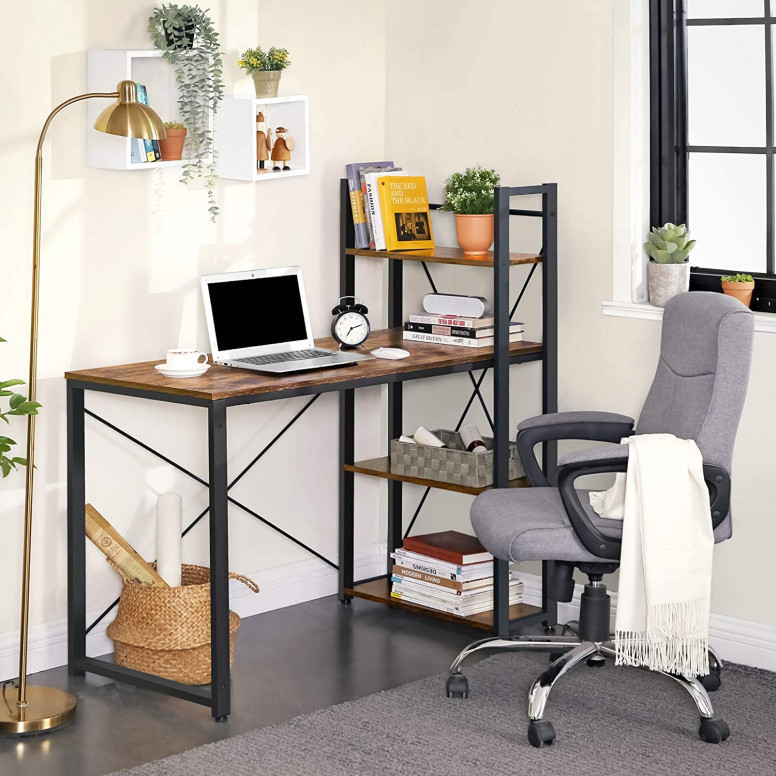 Birou cu Biblioteca Vasagle, model Rebecca, 120x60x119.3 cm, Maro Rustic/Negru Birou cu Biblioteca Vasagle, model Rebecca, 120x60x119.3 cm, Maro Rustic/Negru