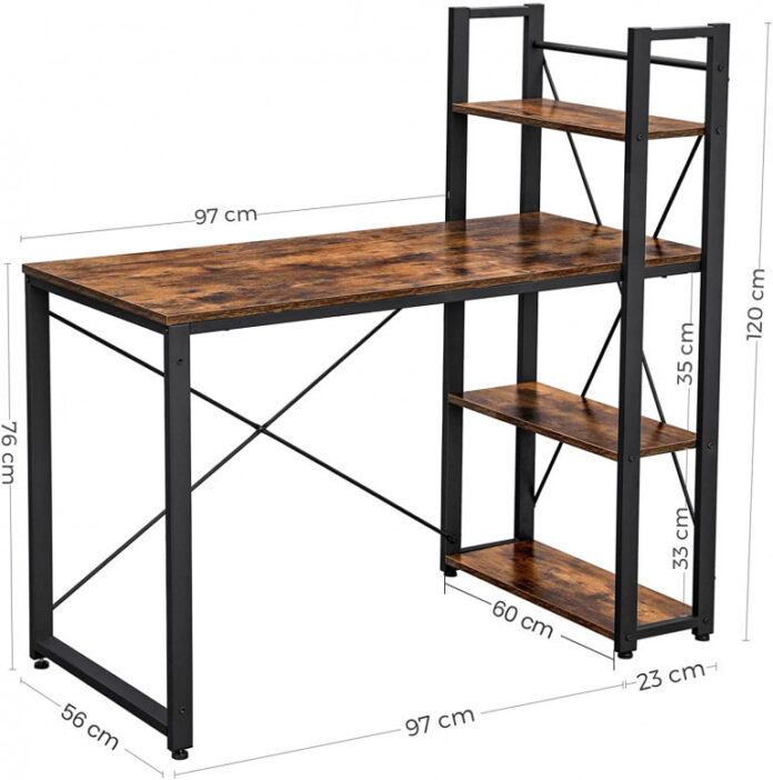 Birou cu Biblioteca Vasagle, model Rebecca, 120x60x119.3 cm, Maro Rustic/Negru Birou cu Biblioteca Vasagle, model Rebecca, 120x60x119.3 cm, Maro Rustic/Negru