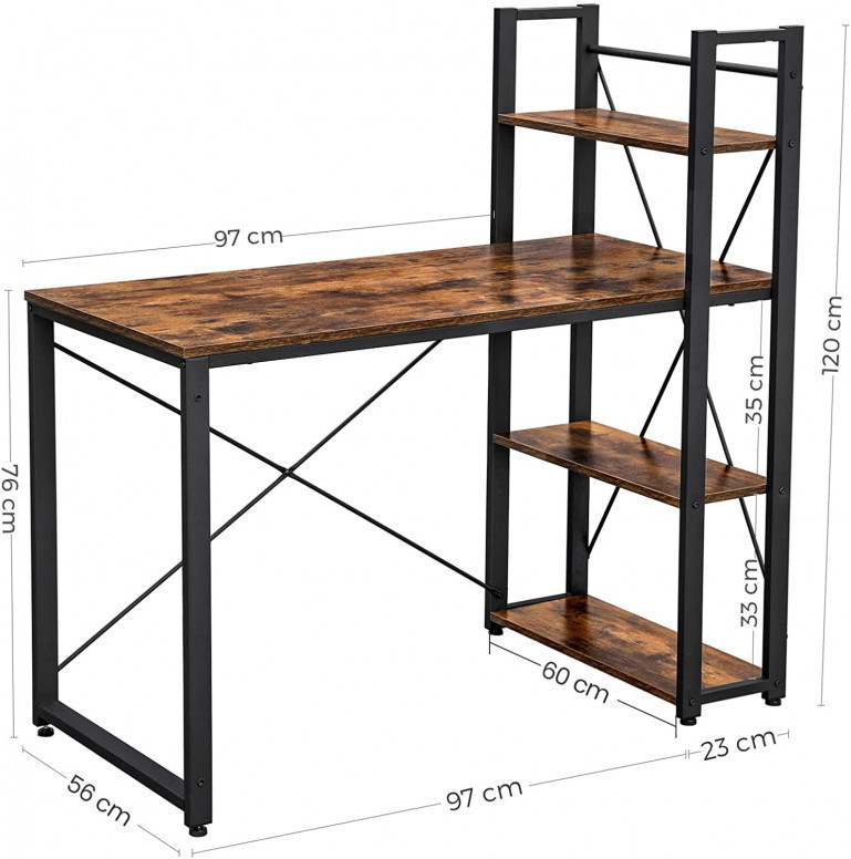 Birou cu Biblioteca Vasagle, model Rebecca, 120x60x119.3 cm, Maro Rustic/Negru Birou cu Biblioteca Vasagle, model Rebecca, 120x60x119.3 cm, Maro Rustic/Negru