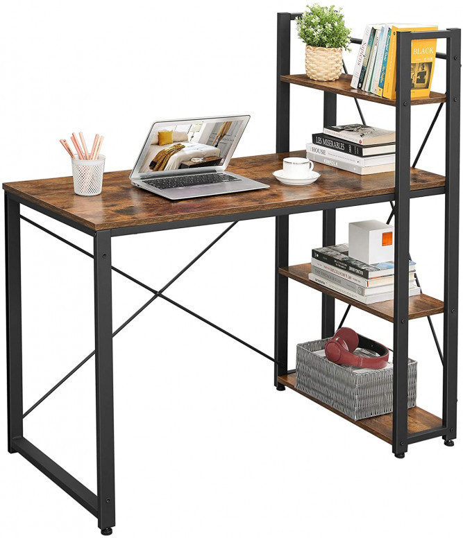 Birou cu Biblioteca Vasagle, model Rebecca, 120x60x119.3 cm, Maro Rustic/Negru Birou cu Biblioteca Vasagle, model Rebecca, 120x60x119.3 cm, Maro Rustic/Negru