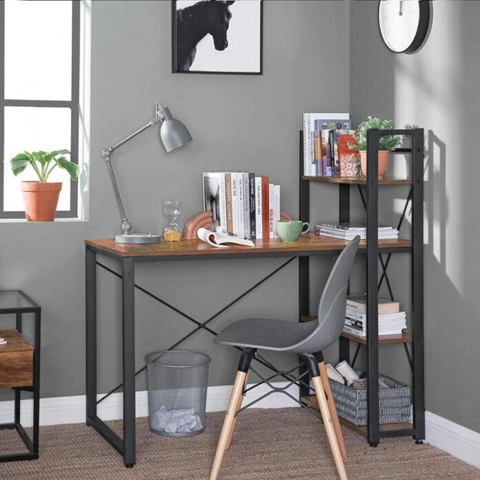 Birou cu Biblioteca Vasagle, model Rebecca, 120x60x119.3 cm, Maro Rustic/Negru Birou cu Biblioteca Vasagle, model Rebecca, 120x60x119.3 cm, Maro Rustic/Negru