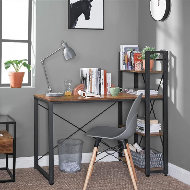 Birou cu Biblioteca Vasagle, model Rebecca, 120x60x119.3 cm, Maro Rustic/Negru Birou cu Biblioteca Vasagle, model Rebecca, 120x60x119.3 cm, Maro Rustic/Negru