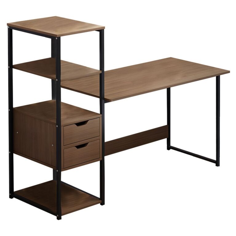 Birou cu rafturi Model Zayn, Nuc/Negru, 107x40x110 cm