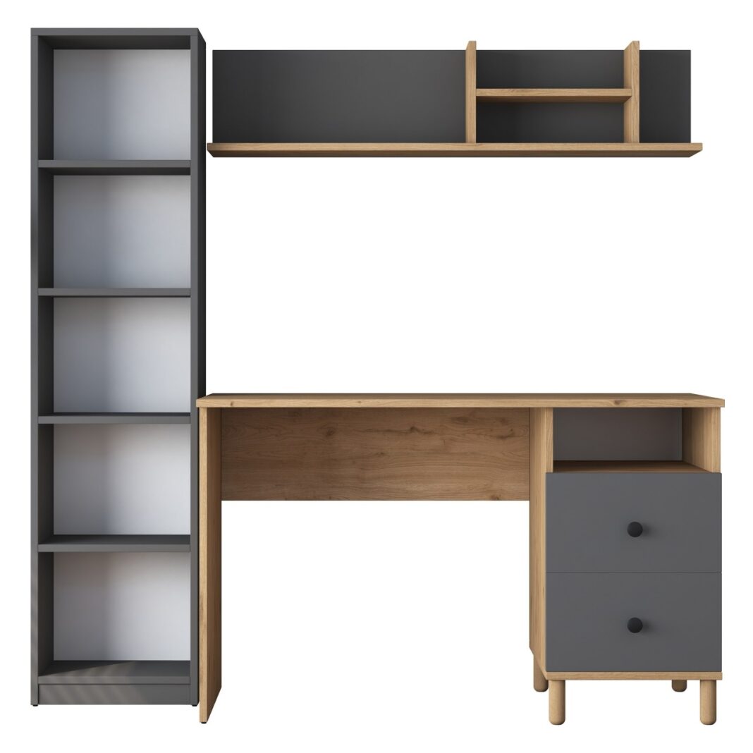 Birou de studiu Model HA115-2643, Gri/Stejar Birou de studiu Model HA115-2643, Gri/Stejar