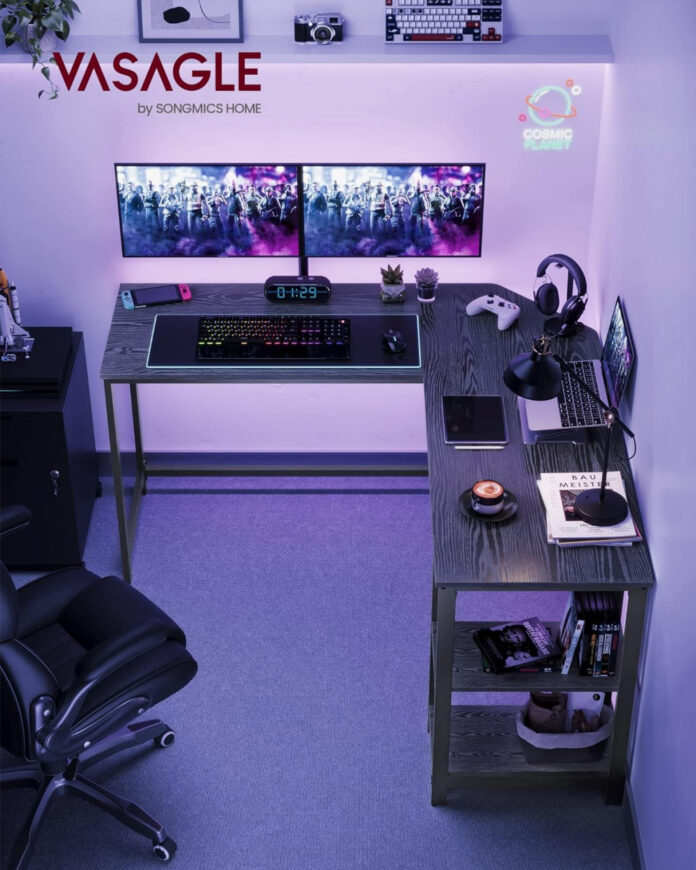 Birou Gaming Vasagle, model Colin, 138x76x138 cm, Negru Birou Gaming Vasagle, model Colin, 138x76x138 cm, Negru