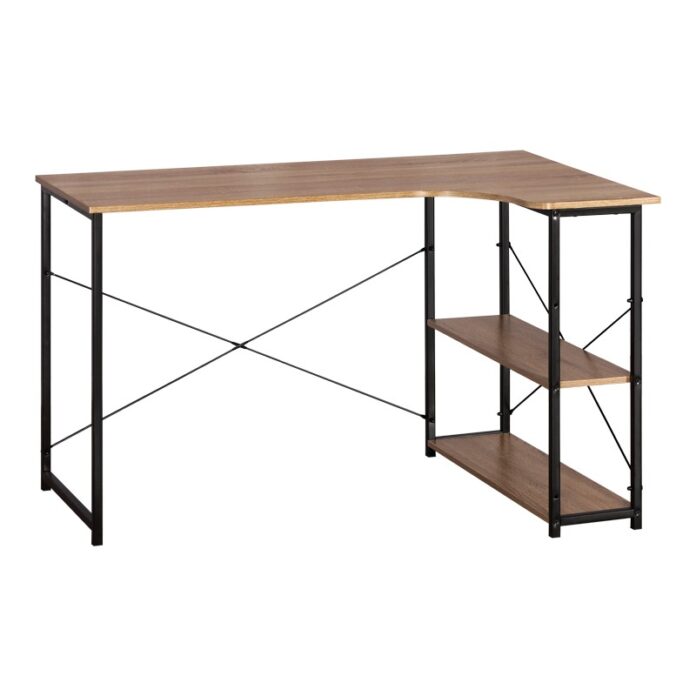 Birou pe colt Model Merlin, Stejar/Negru, 120x73x75 cm Birou pe colt Model Merlin, Stejar/Negru, 120x73x75 cm