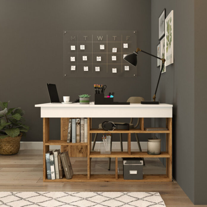 Birou pe Colt Salvador, model CT5, 129x72x120 cm, Pin atlantic/Alb Birou pe Colt Salvador, model CT5, 129x72x120 cm, Pin atlantic/Alb