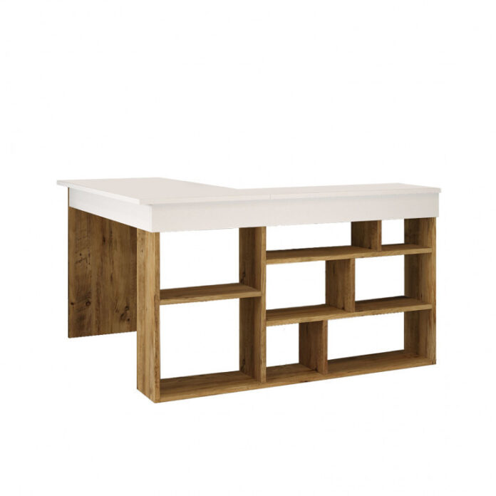Birou pe Colt Salvador, model CT5, 129x72x120 cm, Pin atlantic/Alb Birou pe Colt Salvador, model CT5, 129x72x120 cm, Pin atlantic/Alb