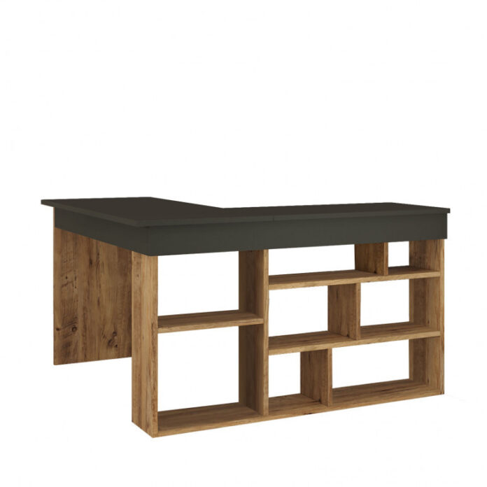 Birou pe Colt Salvador, model CT5, 129x72x120 cm, Pin atlantic/Negru Birou pe Colt Salvador, model CT5, 129x72x120 cm, Pin atlantic/Negru