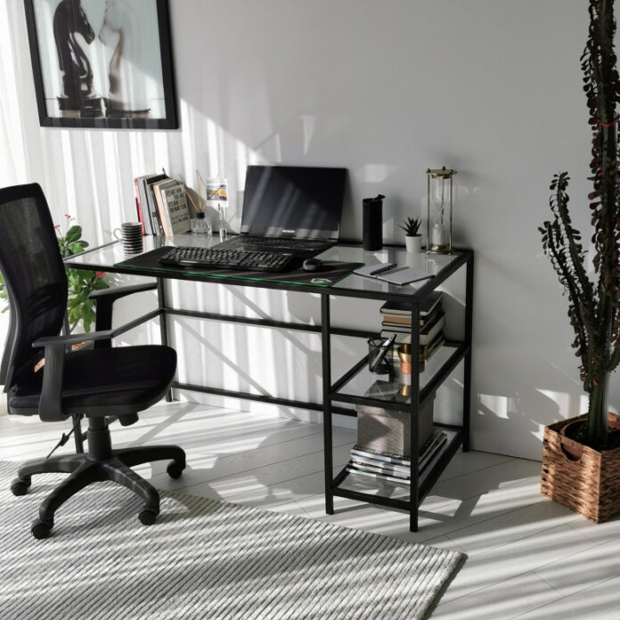 Birou Salvador, model Calisma, 130x75x60 cm, Negru/Sticla Birou Salvador, model Calisma, 130x75x60 cm, Negru/Sticla