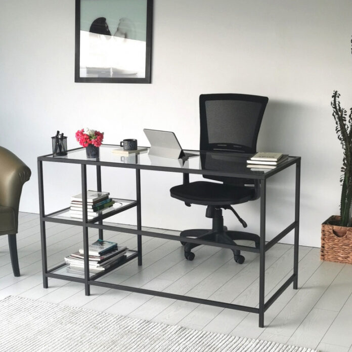 Birou Salvador, model Calisma, 130x75x60 cm, Negru/Sticla Birou Salvador, model Calisma, 130x75x60 cm, Negru/Sticla